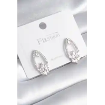 Pirinç Gümüş Renk Zirkon Taşlı Kadın Küpe