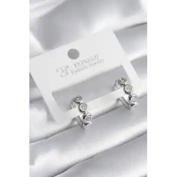 Pirinç Gümüş Renk Zirkon Taşlı Kadın Küpe