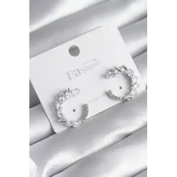 Pirinç Gümüş Renk Zirkon Taşlı Kadın Küpe