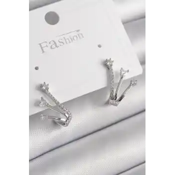 Pirinç Gümüş Renk Zirkon Taşlı Kadın Küpe