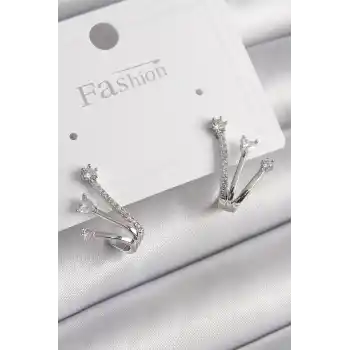 Pirinç Gümüş Renk Zirkon Taşlı Kadın Küpe