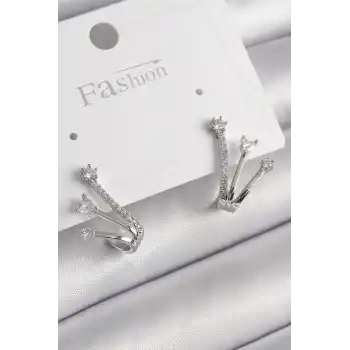 Pirinç Gümüş Renk Zirkon Taşlı Kadın Küpe