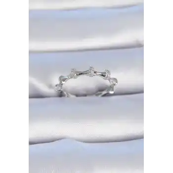 Pirinç Gümüş Renk Zirkon Taşlı Kadın Yüzük