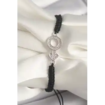 Pirinç Gümüş Renk Zirkon Taşlı Mars Figür Asansörlü Makrome Model Kadın Bileklik