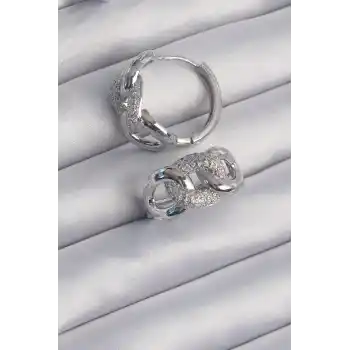 Pirinç Gümüş Renk Zirkon Taşlı Samanyolu Küpe