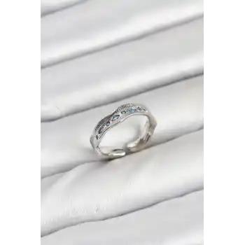 Pirinç Gümüş Renk Zirkon Taşlı Vintage Kadın Yüzük