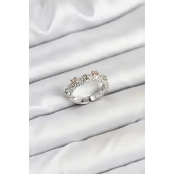 Pirinç Gümüş Renk Zirkon Taşlı Vintage Kadın Yüzük