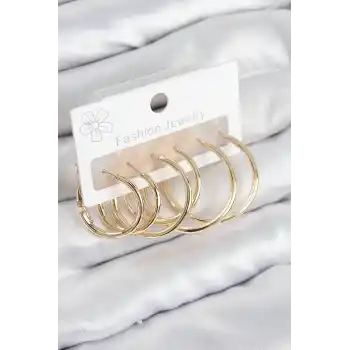 Pirinç Halka Model Gold Renk Kadın Set Küpe