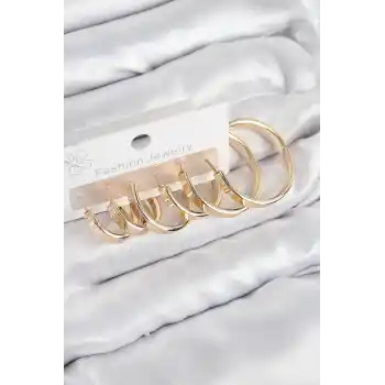 Pirinç Halka Model Gold Renk Kadın Set Küpe