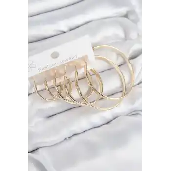 Pirinç Halka Model Gold Renk Kadın Set Küpe