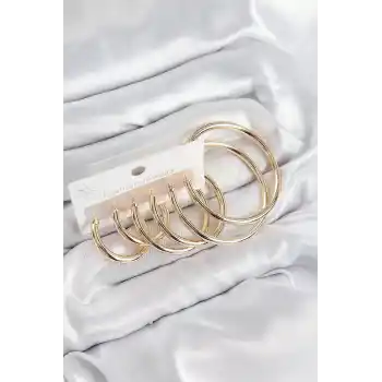 Pirinç Halka Model Gold Renk Kadın Set Küpe
