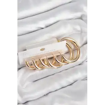 Pirinç Halka Model Gold Renk Kadın Set Küpe