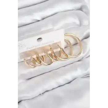Pirinç Halka Model Gold Renk Kadın Set Küpe