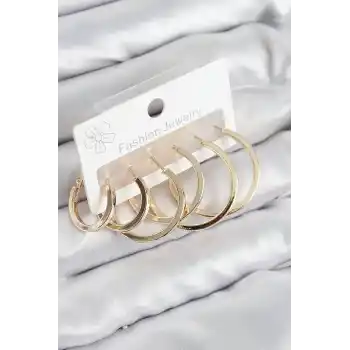 Pirinç Halka Model Gold Renk Kadın Set Küpe