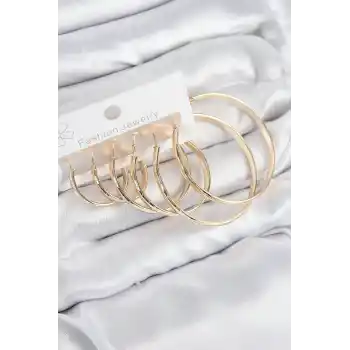 Pirinç Halka Model Gold Renk Kadın Set Küpe
