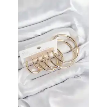 Pirinç Halka Model Gold Renk Kadın Set Küpe