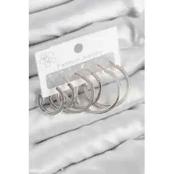 Pirinç Halka Model Gümüş Renk Kadın Set Küpe