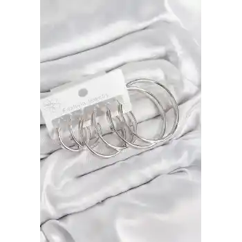 Pirinç Halka Model Gümüş Renk Kadın Set Küpe