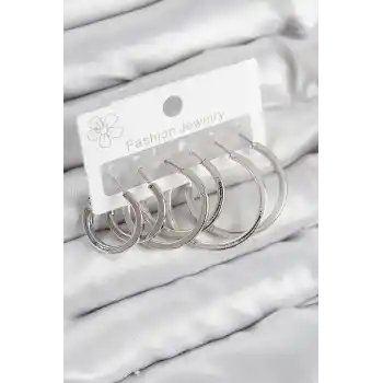 Pirinç Halka Model Gümüş Renk Kadın Set Küpe