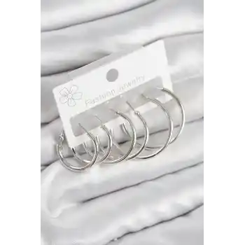 Pirinç Halka Model Gümüş Renk Kadın Set Küpe