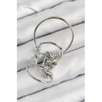 Pirinç Halkalı Model Gümüş Renk Kıkırdak Küpe