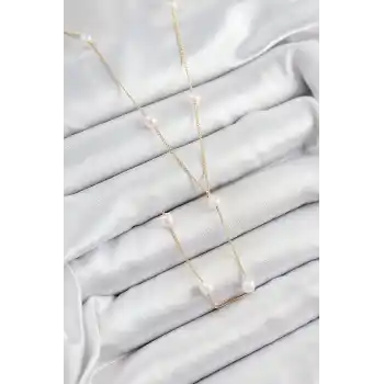 Pirinç İnci Figürlü Y Model Gold Renk Kadın Kolye