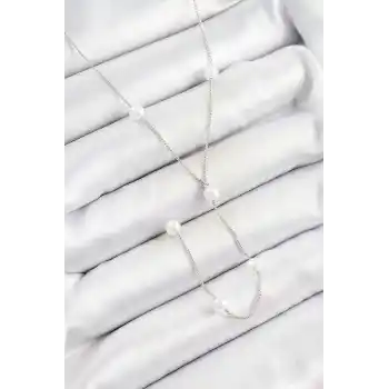 Pirinç İnci Figürlü Y Model Gümüş Renk Kadın Kolye