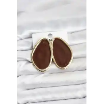 Pirinç Kahverengi Mineli Damla Model Vintage Plaka Kadın Küpe