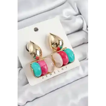 Pirinç Karışık Renk Vintage Model Kadın Küpe