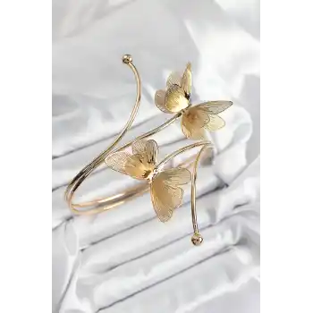 Pirinç Kelebek Model Gold Renk Kadın Pazu Bileklik