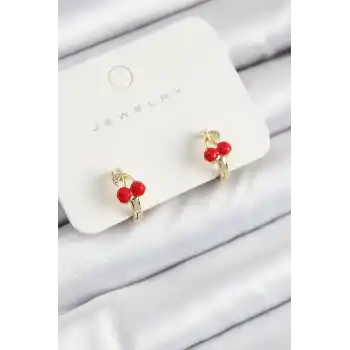 Pirinç Kiraz Model Gold Renk Çocuk Küpe