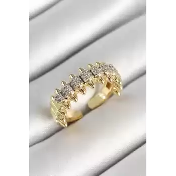 Pirinç Kurşun Figürlü Zirkon Taşlı Gold Renk Ayarlanabilir Kadın Yüzük