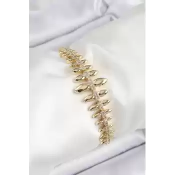 Pirinç Kurşun Model Zirkon Taşlı Gold Renk VİP Seri Kadın Bileklik