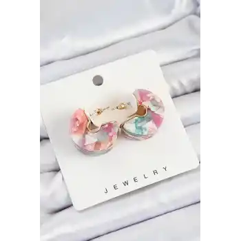 Pirinç Mermer Desenli Vintage Yarım Halka Model Gold Renk Kadın Küpe