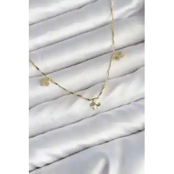 Pirinç Minimal Gold Renk Yonca Model Kadın Kolye