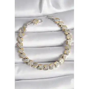 Pirinç Mix Renk Kalp Model Zirkon Taşlı VIP Seri Kadın Bileklik