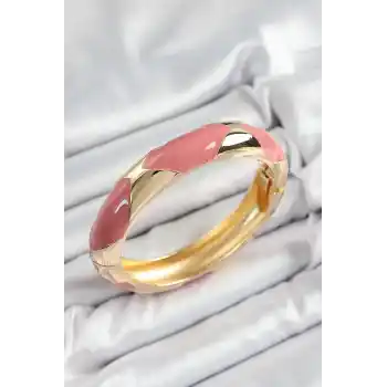 Pirinç Pembe Mineli Baklava Model Gold Renk Kadın Kelepçe