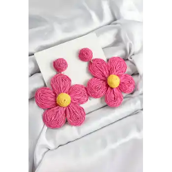 Pirinç Pembe Papatya Model Gold Renk Kadın Hasır Küpe