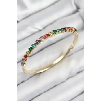 Pirinç Renkli Zirkon Taşlı Kalp Model Gold Renk Kadın Kelepçe