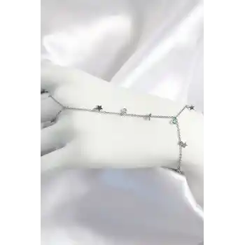 Pirinç Renkli Zirkon Taşlı Sallantılı Yıldızlı Model Gümüş Renk Kadın Şahmeran