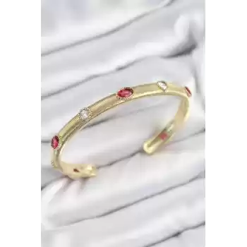 Pirinç Renkli Zirkon Taşlı Vintage Model Gold Renk Kadın Kelepçe