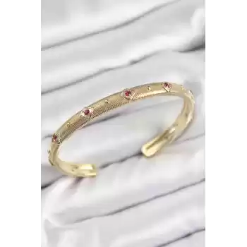 Pirinç Renkli Zirkon Taşlı Vintage Model Gold Renk Kadın Kelepçe