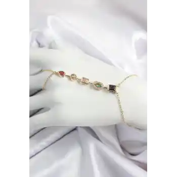 Pirinç  Renkli Zirkon Taşlı Y Model Gold Renk Kadın Şahmeran