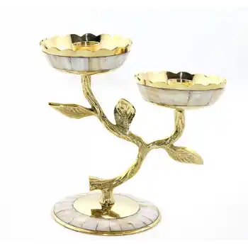 Pirinç Sedefli 2Li Şamdan 5934