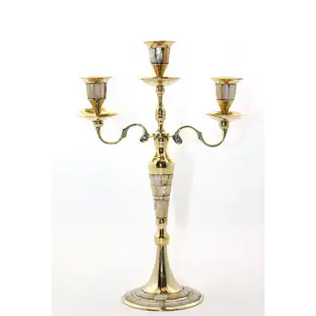 Pirinç Sedefli 3Lü Şamdan 26096