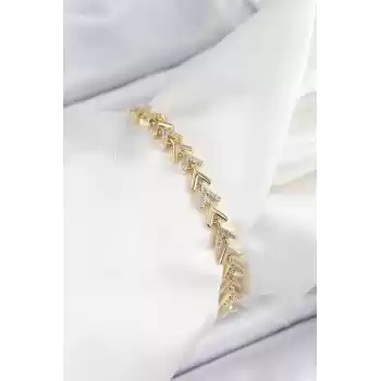 Pirinç Sıralı Ok Model Zirkon Taşlı Gold Renk VİP Seri Kadın Bileklik