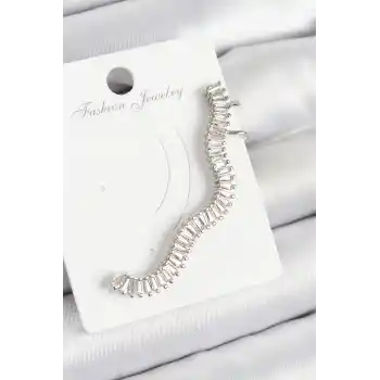 Pirinç Su Yolu Model Gümüş Renk Sağ Kıkırdak Küpe