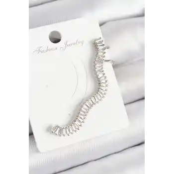 Pirinç Su Yolu Model Gümüş Renk Sağ Kıkırdak Küpe