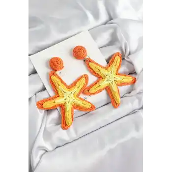 Pirinç Turuncu Deniz Yıldızı Model Gold Renk Kadın Hasır Küpe