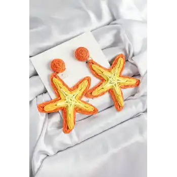 Pirinç Turuncu Deniz Yıldızı Model Gold Renk Kadın Hasır Küpe